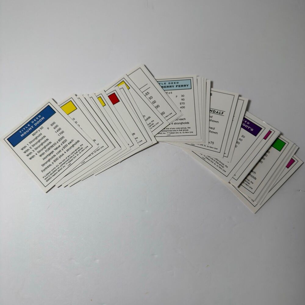 2003 Monopoly Lord of the Rings Trilogy Edition Replacement Title Deed Cards Lot